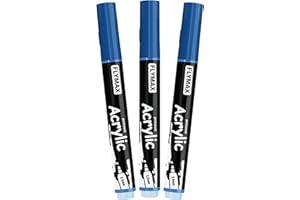FLYMAX Rotulador Acrilico Azul 2,5 mm – Marcador Permanente Pintura Acrílica Azul, Indeleble, Punta fina, Impermeables, De secado rápido (Paquete de 3)