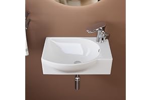 Lavabo mural DeerValley 305×240 mm, vasque rectangulaire en céramique blanche, cuve à gauche avec trou de robinet à droite, idéal pour les petites salles de bain