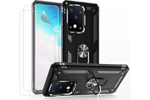 JOYTAG Case for Samsung S20+ Case, Mobile Phone Case + Screen Protector [Pack of 2] Silicone TPU 360 Degree Rotating Ring Holder Magnetic Car Phone Case Black