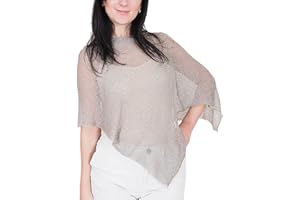 Ikat Mimosa Mujer Poncho Pequeño de Encaje Elástico Alas de Murciélago Cabo de Punto de Ganchillo Color Liso