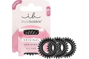 Invisibobble spiralne gumki do włosów True Black Original x3 - guma do włosów zapobiegająca pękaniu - gumki do włosów z czarnymi gumkami do włosów ze smyczą telefoniczną - Gumki do włosów damskie