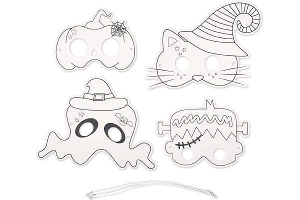 MÉGACRÉA Masques à colorier pour enfant Halloween 4 pièces
