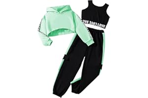 Hilinker Girls 3 Piece Outfit Hooded Crop Tank Top Sweatpants