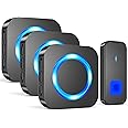 SURFOU Wireless Doorbell, Waterproof Cordless Remote Door Bells Chime Battery Operated at 1300ft Range, Doorbells Kit with 1 Push Button 3 Plug-in Receivers with 55 Ringtones 5 Volume LED Flash