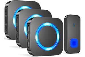 SURFOU Campanello Senza Fili da Esterno Impermeabile, Campanello Portata Wireless a Lunga Distanza di 400m per Casa, Indicatore LED Pulsanti, 3 Ricevitore da Interno con 5 Volumi, 55 Suonerie, Nero