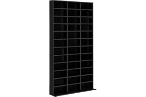 HOMCOM Rangements pour CD et DVD 36 Compartiments 102 x 23,5 x 195 cm Noir | Étagère Rangement, Capacité Max. 1116 CD/528 DVD, Étagères Réglables, pour Bureau Salon Chambre