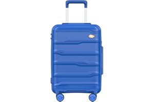 MGOB Koffer Handgepäck Polypropylen Hartschalen Reisekoffer Trolley Leicht mit TSA-Schloss 4 Rollen, 55x36x21cm, Blau