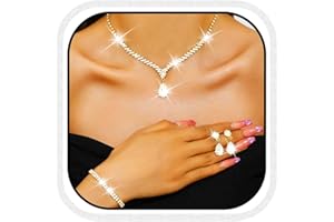 Reaky Bridal Jewelry Sets Silver Rhinestone Necklaces 3 Pcs Crystal Necklace Jewelry Set Bride Wedding Accessories for Women