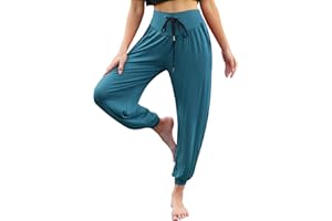 Terecey Damen Yogahose Lang Haremshose Modal Yoga Hose High Waist Freizeithose Pumphose Pilates Dance Harem Hosen Locker Sporthose mit Taschen Kordelzug