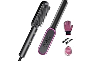 TYMO Hair Straightener Brush UK, Flat Iron and Hair Brush 2-in-1, Anti-Scald, Fast Heating, 5 Temp Settings (130℃-210℃), Professional Salon at Home, Wider Comb for Even Straightening, Black