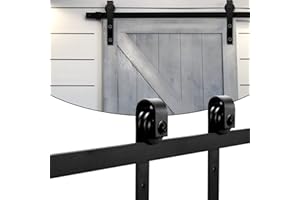 Tubiaz Zestaw okuć do drzwi przesuwnych, 244 cm, system drzwi przesuwnych, akcesoria ze stali węglowej, czarne z rolkami jezdnymi i szyną, do drewnianych drzwi przesuwnych, drzwi drewnianych, bramy