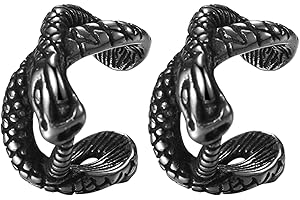 JewelryWe Unisex Snake Fake Earring: Black Stainless Steel Non-Piercing Adjustable Clip-On Ear Cuff for Men and Women