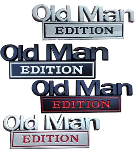 Old Man Edition Auto Emblem | 3D Metall Aufkleber | 4-teilig Silver-Black | Für Auto & LKW