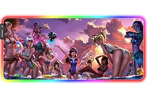 Bimormat Anime RGB Gaming Mouse Mat, 900 x 400 x 3 mm, Large XXL Mouse Mat, LED Desk Mat with Non-Slip Rubber Base and Durable Stitched Edges for Personalised Gamers (90 x 40 cm, girlbeach)