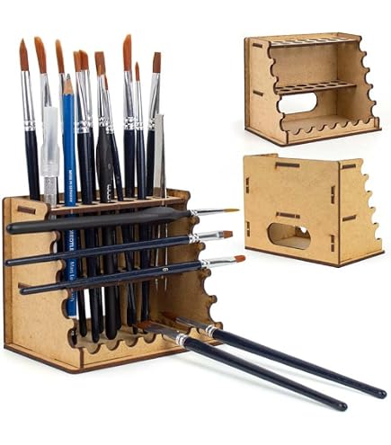 Support Pour Pinceaux En Bois 67 Trous - 5 Tailles De Trous, Pour Peinture, Maquillage, Crayons - À Poser Ou Fixer Au Mur