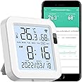 Smart WiFi Temperature Humidity Monitor: Tuya Wireless Temperature Humidity Sensor with APP Notification Alerts, WiFi Thermometer Hygrometer for Home Pet Garage with LCD Display, Compatible with Alexa