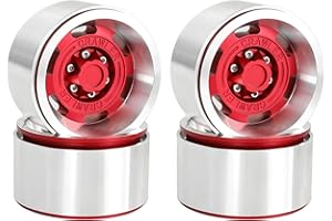 RcThjia 1.9 Metal Beadlock Wheels for 1/10 RC Crawler/Trail Truck, Compatible with Axial SCX10/Capra/TRX-4, CNC-Machined Alloy Rims Heavy-Duty Off-Road Performance Red