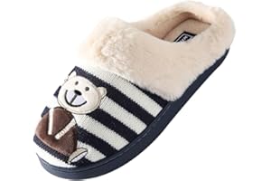 JOMIX Zapatillas Casa Mujer Invierno con Peluche Comodas Pantuflas Mujer Cerradas Zapatillas Mujer Casa con Estampado de Ositos