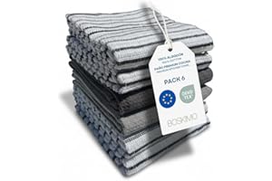BOSKIMO Strofinacci Cucina Premium Cotone – Set 6 Panni Cucina in Microfibra e Spugna, Canovacci Assorbenti in Cotone, Panni Pulizia (Aura Silver)