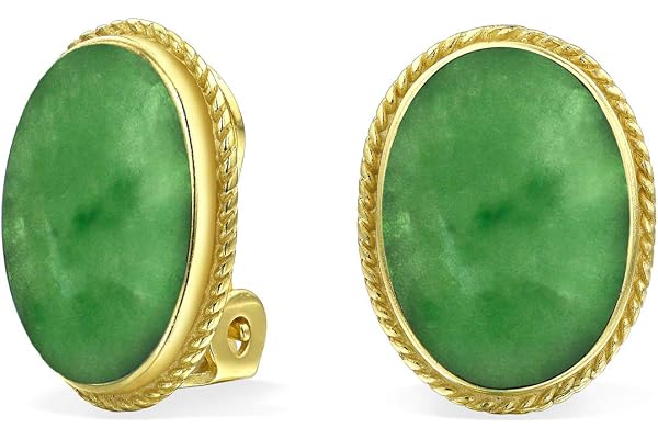 Boucles D'Oreilles Clip En Argent Sterling 14K Or Jaune 7Ct Cabochon Ovale Pierres Gemmes Ovales Cordes Câble Lunettes D'Argent Pour Femmes