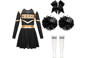 Alvivi Robe De Pompom Girl Enfant Fille Robe De Danse Cheerleading Uniforme Pompom Girl Tenue Danse Spectacle Carnaval Halloween