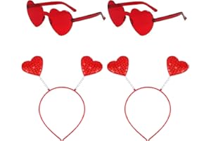 BOFUNX 2 Stück Herz Brille Rot/Rosa/Orange Herzförmige Brillen Lustige Partybrille für Valentinstag JGA Hochzeit Karneval Fasching Kostüm Mottoparty