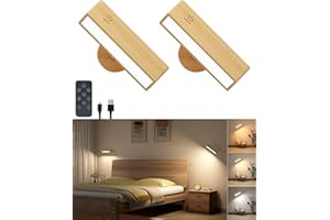 DetarZinLED Aplique Pared Interior Set de 2,Aplique Bateria Control Remoto,Rotatable Lamparas Sin Cables con 3 Temperaturas de Color Para Dormitorio,Salón,Lampara Lectura Junto a la Cama