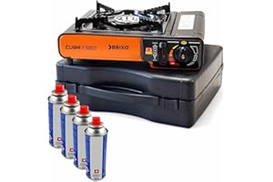BRIXO - Rechaud gaz portable 2200W CUBA + 4 cartouches de gaz Camping
