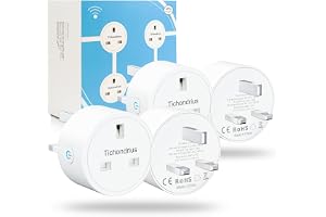 Tichondrius WiFi Smart Plug, 4 Pack 16A Smart Outlet Plug Socket Compatible with Alexa, Mini Socket with Remote Control & Voice Control with Electricity Statistics Timer Function, No Hub Required