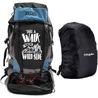 Mufubu Presents Get Unbarred 55 LTR Rucksack for Trekking, Hiking with Shoe Compartment (Black/Blue)