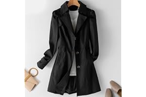 CSRP Primavera Otoño Gabardina Mujer 2022 Nuevo Coreano Mono-Pecho Medio-Largo Mujer Gabardina Abrigo 5XL Rompevientos Hembra-Negro, XXL