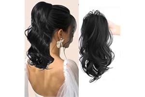 SWY HAIR Highlight Ponytail Extension Claw Multi Layered Hair Wavy Curly Jaw Clip in Fake Pony Tails Fake Hair Soft Natural Looking Synthetic Hairpiece for Women(Natural Black)