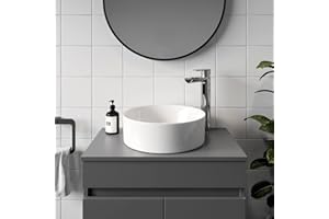 Affine® Countertop Basin for Bathroom and Cloakroom Hand Wash Basins Sink Modern White Gloss Round, 352 x 352mm