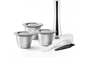 RECAFIMIL Lot de 3 Filtre à café réutilisable Dosettes de café en acier inoxydable compatibles avec Nespresso avec presse à café
