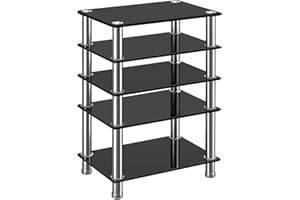 RFIVER HiFi Racks and Stands Audio Rack Cabinet AV Shelf TV Table Stand 5 Tiers Tempered Glass Shelves for Turntable Record Player DVD Stand Audio Entertainment Unit Media Cabinet