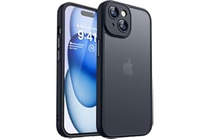 CANSHN Funda Mate para iPhone 15 6,1 Pulgadas, [Protección Total de La Cámara], Carcasa Fondo Mate Translúcido - Negro