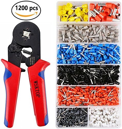 Crimpers Tool,0.25-10mm² Self-adjustable Ratchet Wire Crimping Tools,Ferrule Crimper Plier with 1200 Wire Terminal Crimp Connector Insulated and Uninsulated Wire End Ferrules (Red)