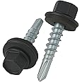 4.8 mm x 25 mm Roofing Screws, Hex Head Self-drilling Multi-color (RAL 7016 Anthracite Grey) Roof Screws With EPDM Sealed Washer, Rust Proof Zinc Plated Hardened Coarse Threads Screw for Outdoor Use