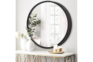 JJUUYOU Circle Wall Mirror 50CM for Home Decor Black Round Mirror for Bathroom Wall Mounted Metal Frame Mirrors for Living Room Bedroom Washroom Dorm