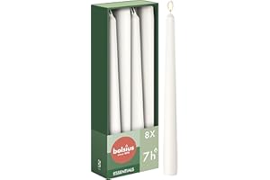 Bolsius Świece gładkie - białe – 8 sztuk w kartonie – dekoracyjne świece do gospodarstwa domowego – czas palenia 7 godzin – nieperfumowane – zawierają naturalny wosk roślinny – bez oleju palmowego –
