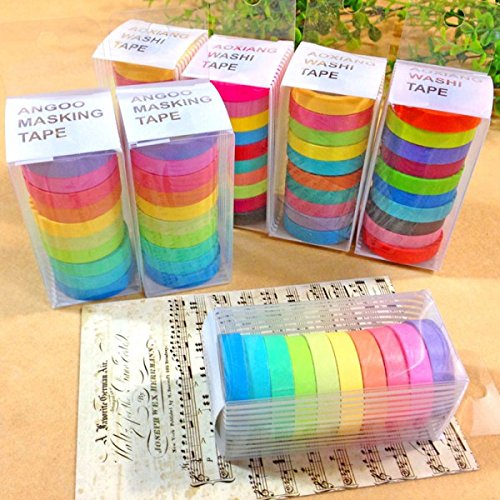 Wishwin 10pcs Regenbogen Washi Klebeband klebrig Papier Masking Scrapbook-Dekor-Tape