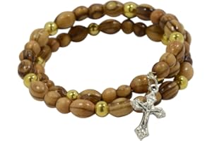 MIZZE MADE FOR LUCK Cuentas de madera de olivo Original de rosario Golden y de Cruz Pulsera