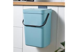 GONICVIN Wiszący kosz na śmieci z pokrywką, 7 l, plastikowy wiszący kosz kuchenny, do drzwi szafki, kuchni pod zlewem, montowany na ścianie kosz na śmieci do kuchni, łazienki (niebieski)