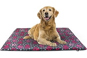 ‎HS-HUNDEBETT Made in Germany gepolsterte Hundedecke, Pfote Pink 65 x 95cm für kleine & große Hunde I Flauschige Hundedecke, waschbar, trocknergeeignet