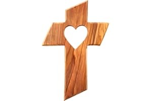 Kassis Geschenkartikel Crocifisso da parete in legno d'ulivo risorto da appendere in Betlemme per cresima, battesimo, comunione, 13 x 9 cm (cuore, senza incisione)