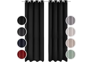Blumtal - Lot de 2 Rideaux Occultants - Rideau Thermique Isolant Anti Froid - Rideau Occultant avec Œillets - Rideau Fenetre, 140 x 145 cm, Noir…