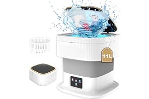OMCCHK Portable Washing Machine, 11L Large Intelligent Mini Foldable Washer with Drain Basket washer, 2 in 1 Laundry Machine for Baby Clothes, Underwear, Apartment, Camping, RV, Gift, Travel
