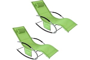 SoBuy OGS28-GRx2 Leżak Plażowy Ogrodowy Leżak Ogrodowy Leżak plażowy Fotel Bujany z Poduszką Boczna Torba Zielony