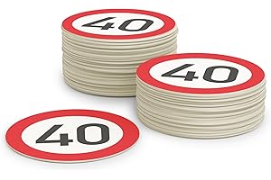 ‎FLYERALARM Bierdeckel Pappe zum 40. Geburtstag (50 Stück) Verkehrsschild Gläser Untersetzer (⌀10cm) für Frauen und Männer