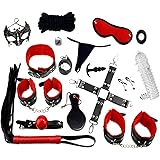LOVONE BDSM Ensemble de servitude composé de 18 articles. Parfait pour les débutants, menottes SM avec masque pour les yeux e